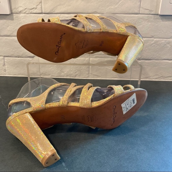 NWT sz 8.5 David Aaron gold metallic iridescent strappy heeled sandals - Picture 16 of 16